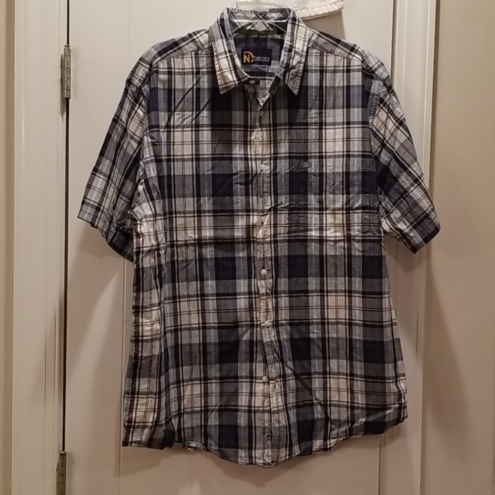 Nautica Mens Plaid Short Sleeve Shirt